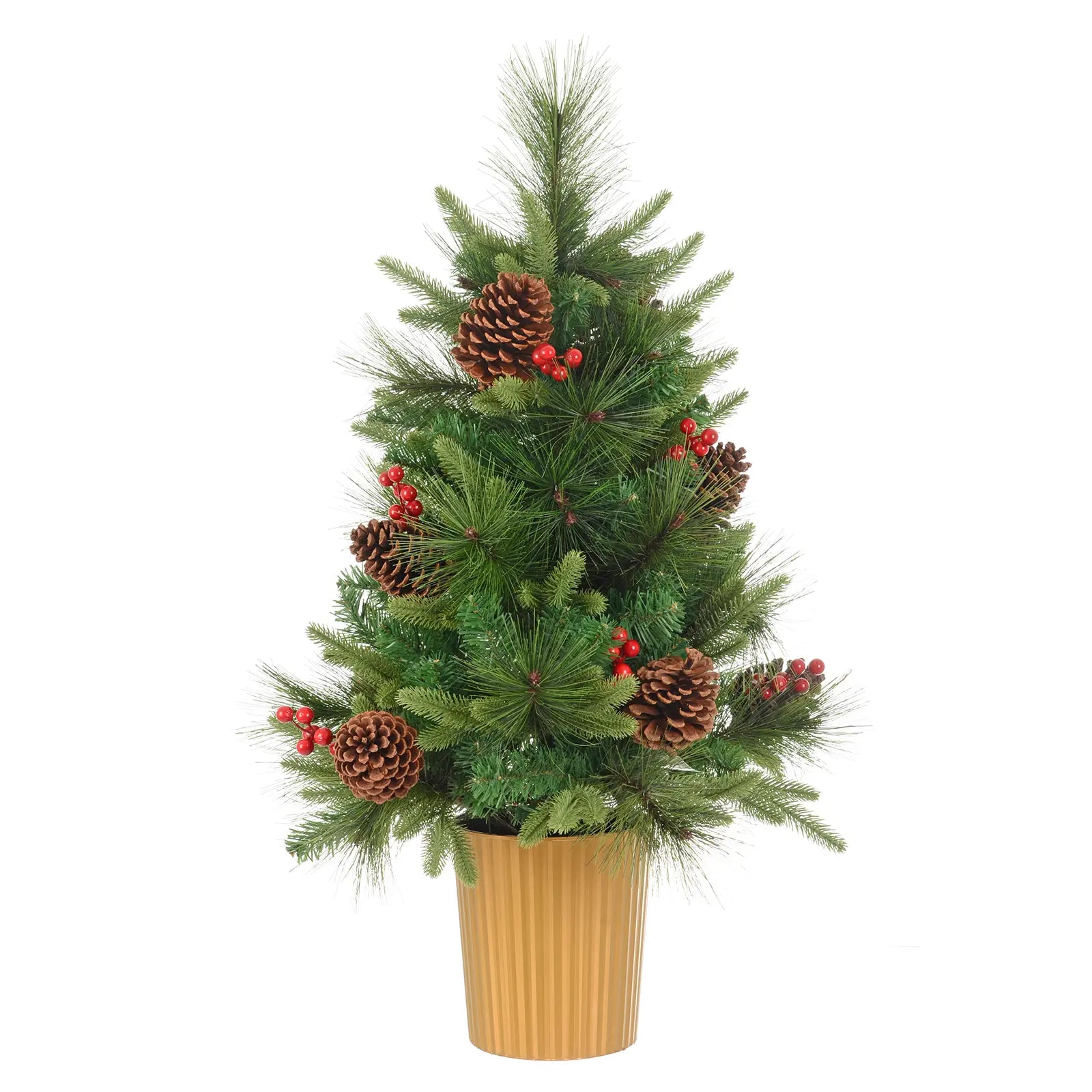 Mr Crimbo 3ft 90cm Potted Christmas Tree Pine Cones Berries - MrCrimbo.co.uk -XS7633 - -3ft christmas tree